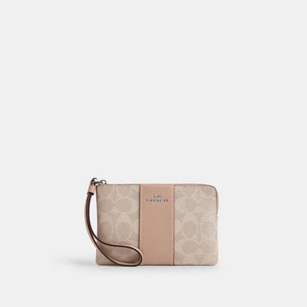 Corner Zip Wristlet In Signature Canvas With Stripe
